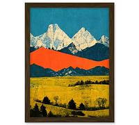 Wee Blue Coo Winter Mountains Landscape Modern Papercut Blue Orange Mustard Artwork Framed A3 Wall Art Print