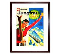 Wee Blue Coo Winter Sport Jungfrau Switzerland Skiing Train Picture Framed Wall Art Print