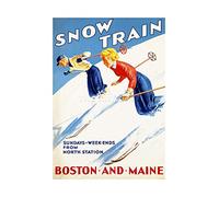 Wee Blue Coo Winter Sport Train Boston Maine Skiing Skis Picture Wall Art Print