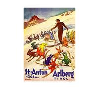 Wee Blue Coo Winter Sport Tyrol Ski Snow Rabbit Bunny Alps Picture Wall Art Print