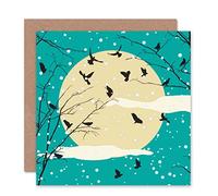 Wee Blue Coo WINTER TREE WITH CROWS AGAINST MOON SNOW BLANK GREETINGS BIRTHDAY CARD ART