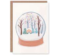 Wee Blue Coo Winter Wonderland Cabin Snow Globe Watercolour Xmas Christmas Card in Off-White Wee Blue Coo Off-White
