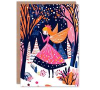 Wee Blue Coo Winter Wonderland Fairy Princess Vibrant Folk Art Xmas Christmas Card Wee Blue Coo Multicolor