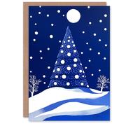 Wee Blue Coo Winter Wonderland Tree Snow Full Moon Night Xmas Christmas Card in Blue Wee Blue Coo Blue