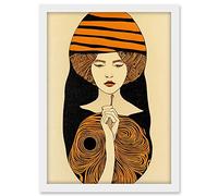 Wee Blue Coo Woman Portrait Retro Mid Century Modern illustration Art Nouveau Artwork Framed A3 Wall Art Print