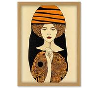 Wee Blue Coo Woman Portrait Retro Mid Century Modern illustration Art Nouveau Artwork Framed Wall Art Print A4