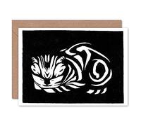 Wee Blue Coo Woodcut Cat Julie De Graag Greeting Card With Envelope Inside Premium Quality