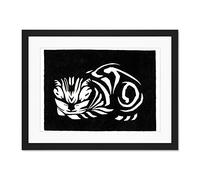 Wee Blue Coo Woodcut Cat Julie De Graag Large Framed Art Print Wall Poster 18X24 Inch