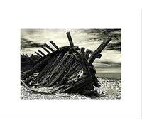 Wee Blue Coo Wooden Ship Wreck Beach Black White Picture Wall Art Print