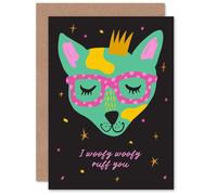 Wee Blue Coo Woofy Ruff Really Love You Queen Dog with Glasses Card Wee Blue Coo Multicolor
