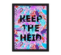 Wee Blue Coo Woven Flower Typography Scotland Keep Heid Artwork Framed Wall Art Print 18X24 Inch