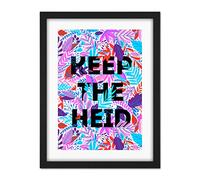 Wee Blue Coo Woven Flower Typography Scotland Keep Heid Artwork Framed Wall Art Print 18X24 Inch