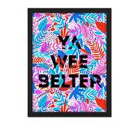Wee Blue Coo Woven Flower Typography Scotland Wee Belter Artwork Framed Wall Art Print 18X24 Inch