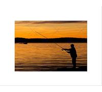 Wee Blue Coo Yellow Sunset Lake Fisherman Silhouette Picture Wall Art Print