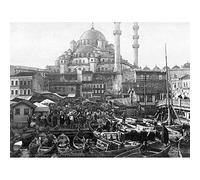 Wee Blue Coo Yeni Cami And Eminonu Bazaar Constantinople Turkey 1895 BW Art Print Poster Wall Decor 12X16 Inch