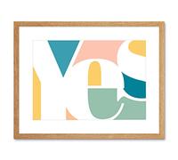 Wee Blue Coo Yes Colourful Modern Typography Artwork Framed Wall Art Print 12X16 Inch