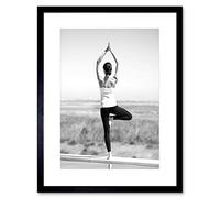 Wee Blue Coo YOGA TRANQUILITY OUTDOORS WOMAN BALANCE B&W BLACK FRAMED ART PRINT B12X8722