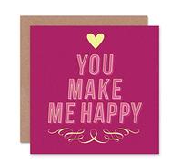 Wee Blue Coo YOU MAKE ME HAPPY LOVE HEART PINK ART GREETINGS GREETING CARD GIFT