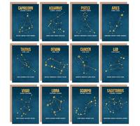 Wee Blue Coo Zodiac Birthday Cards Astrology Star Signs Constellation Blank Blue Greeting Cards With Envelopes Pack of 12