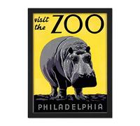 Wee Blue Coo Zoo Philadelphia USA Hippopotamus Artwork Framed Wall Art Print 18X24 Inch