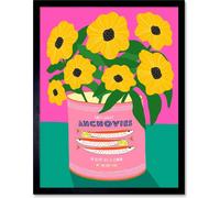 Wee Coo Anchovies and Flowers Bright Floral Art Print Blue 12x16