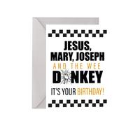 Wee Donkey Card - Jesus Mary Joseph Happy Birthday Unique Greetings Funny Joke Cool Designs Novelty Idea Gift Present Blank Plain Occasion Cards Envelope (Personalised Message)