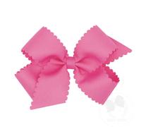 Wee Ones Girls' Classic Grosgrain Hair Bow with Scalloped Edges and Plain Wrap Center on a WeeStay Hair Clip Medium Hot Pink