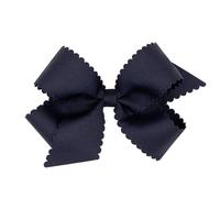 Wee Ones Girls' Classic Grosgrain Hair Bow with Scalloped Edges and Plain Wrap Center on a WeeStay Hair Clip Medium Navy