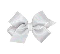 Wee Ones Girls Mirror Dot and Grosgrain Overlay Hair Bow, White, Medium