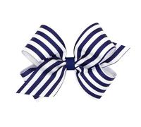 Wee Ones Girls’ Nautical Summer Stripe Print Grosgrain Hair Bow, Medium or King, on WeeStay No-Slip Clip, Medium, Light Navy