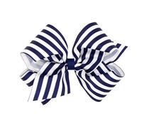 Wee Ones Girls’ Nautical Summer Stripe Print Grosgrain Hair Bow, Medium or King, on WeeStay No-Slip Clip, King, Light Navy