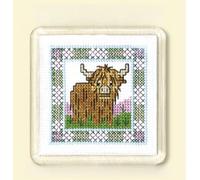Wee Scottish Hieland Highland Coo Cow Counted Cross Stitch Kit Coaster