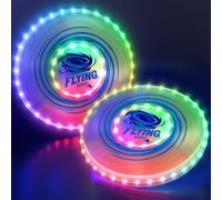 Wee Wonders 2 Pack Light Up Flying Discs for Kids Adults, Rechargeable 10" Disc with 45 LEDs, 14 Lighting Modes, Glow in The Dark Flying Ring for Beach Camping Outdoor Sport Game