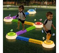 Wee Wonders Light Up Flying Stone & Balance Beam Step Stone with Piano Music Game Spinner & 30 Cards Non-Slip Sensory Obstacle Coast Toy Indoor Outdoor Gift for Toddlers 3-5 Years