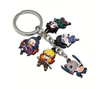 Weeb Keychains Demon Slayer Keychain Set - Key Rings with Nezuko, Tanjiro, Zenitsu, Inosuke & Kanao - Durable Chibi Anime Charms with Vibrant Detail - Anime Gift & Demon Slayer Merch for Bags & Keys
