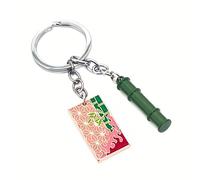 Weeb Keychains Demon Slayer Merch, Nezuko Kamado Anime Accessory with Bamboo Muzzle Charm & Haori Plate, Premium Zinc Alloy Keychain, Durable for Bags or Keys, Lightweight, Holds Its Finish