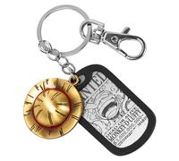 Weeb Keychains One Piece Anime Keychain with Straw Hat & Metal Dog Tag, Premium Zinc Alloy One Piece Merch for Monkey D Luffy Fans, Durable, Lightweight Keychain Gift for Everyday Carry
