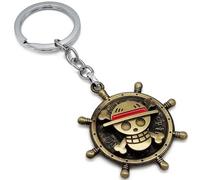 Weeb Keychains One Piece Merch with Straw Hat & Ship Wheel Emblem, Premium Zinc Alloy Monkey D Luffy One Piece Anime Keychain for Keys or Bags, Lightweight One Piece Keychain Anime Gift for Men