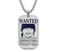 Weeb Keychains One Piece Necklace with WANTED Dog Tag & Titanium Chain, Premium Roronoa Zoro One Piece Merch, ₿1.111B Bounty Necklace, Anime Gifts for Men