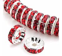 Weebee 100Pcs Rondelle Spacer Beads Crystal Charms Silver Plated Czech Rhinestone Loose Beads for Jewelry Making DIY Bracelets (Light Siam Red, 4mm)