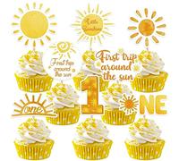 Weecent 48 Pcs First Trip Around The Sun Cake Topper, Sunshine Cupcake Toppers Sun Cupcake Toppers 1st Birthday Decorations for Girls 1st Trip Around The Sun Birthday Party Supplies