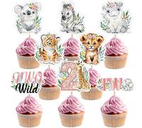 Weecent 48 Pcs Two Wild Cupcake Toppers, Two Wild Birthday Decorations Girl Jungle Animal Cake Toppers Safari Birthday Decorations 2nd Party Cake Supplies