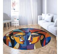 WEECHAINGE Abstract Faces Round Rug Modern Art Circle Carpet Cubism Picasso Style Soft Low Pile Washable Floor Mat Non-slip for Living Room Studio 100cm
