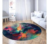 WEECHAINGE Abstract Galaxy Round Rug Colorful Cloud Nebula Explosion Pattern Artistic Area Carpet for Living Room Non Slip Circle Mat for Home Decor 160cm