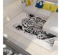 WEECHAINGE Animal Tiger Portrait Area Rugs for Living Room 60x90cm Kids' Bedroom Rugs Large Washable Black White Line Art Soft Floor Carpet Non Slip for Kitchen Office Lounge Nursery Entrance