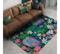 WEECHAINGE Anti-Slip Rug 160x200cm Cute Daisy Flower Area Rug Vibrant Wildflower Stone Pattern Rugs for Bedroom Decor Non Slip Washable Soft Low Pile Floor Mat Cartoon Illustration Living Room Carpet