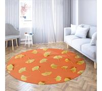 WEECHAINGE Autumn Ginkgo Leaf Round Rug for Living Room Bedroom Orange Modern Area Carpet Soft Washable Low Pile Foldable Floor Mat Lounge Decor 100cm