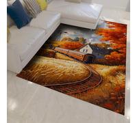 WEECHAINGE Autumn Railway Train Rugs Living Room 60x120cm Rustic Cottage Harvest Season Bedside Rug for Bedrooms Countryside Rural Office Floor Mat Non Slip Washable Carpet for Kitchen Farmhouse