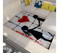 WEECHAINGE Banksy Black and White Grids Rug 100x150cm Soft Machine Washable Non Slip Low Pile Thin Rugs for Living Room Kitchen Bedroom Dining Room Graffiti Kids Red Heart Art Area Rug