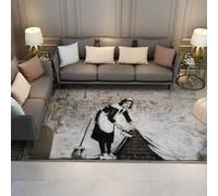 WEECHAINGE Banksy Style Pop Art Area Rug with Nurse Taking out the Trash Pattern Carpet Pad for Living Room Bedroom Dining Room Non Skid 60x180cm
